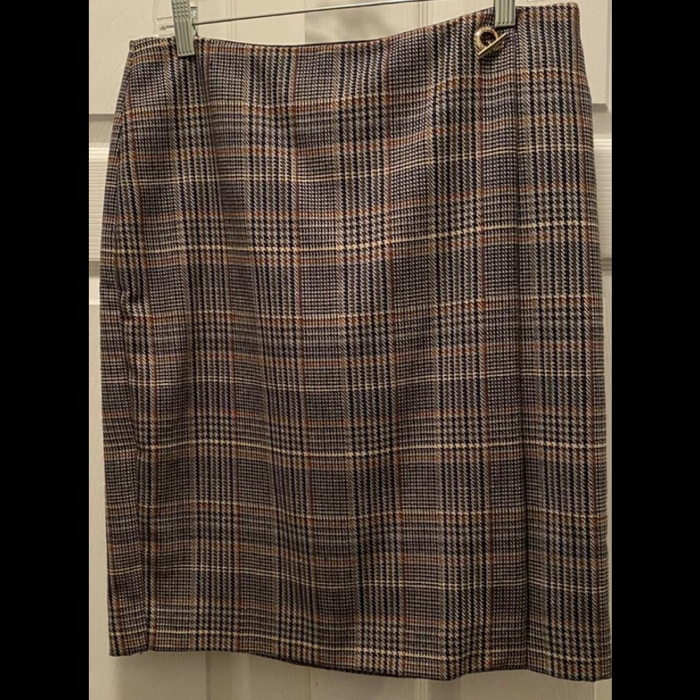 CALVIN KLEIN  Size 10 Plaid Wrap Wool Straight Pencil Skirt Bended: Wool etc.